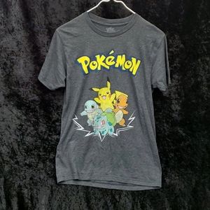 Pokémon Men's Distressed Look Gray T Shirt Small Pikachu Charmander